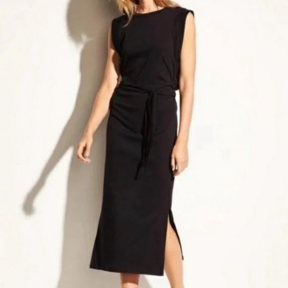 Vince Dresses & Skirts - VINCE - Wrap Waist Cotton Jersey Sleeveless Midi Back cout out Dress in Black